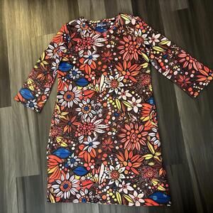 Lesley Evers Women's Dress Size 1X 18 Vintage Floral Brown Pockets Long Sleeve